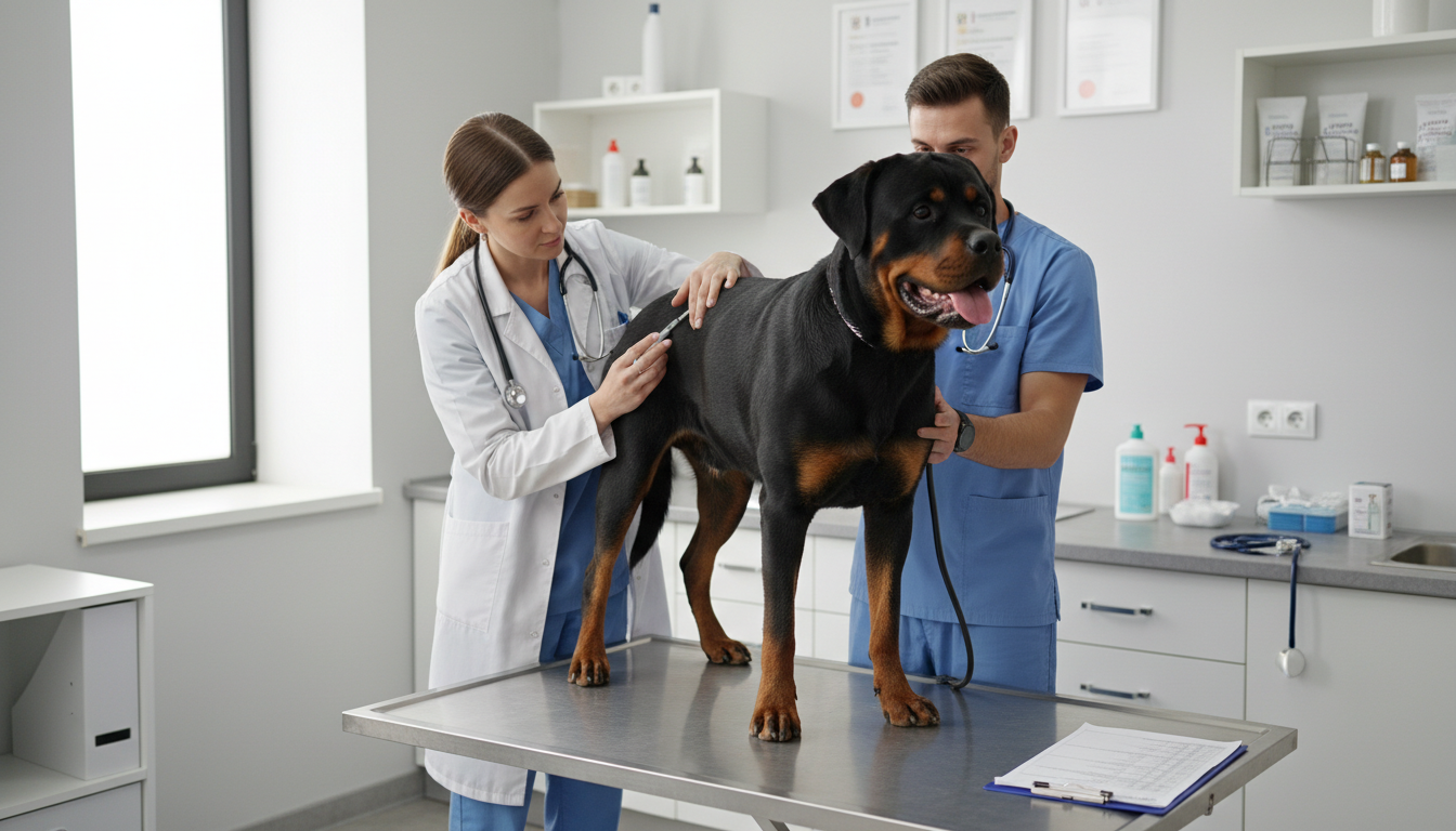 獸醫正在為洛威拿進行年度健康檢查和疫苗接種