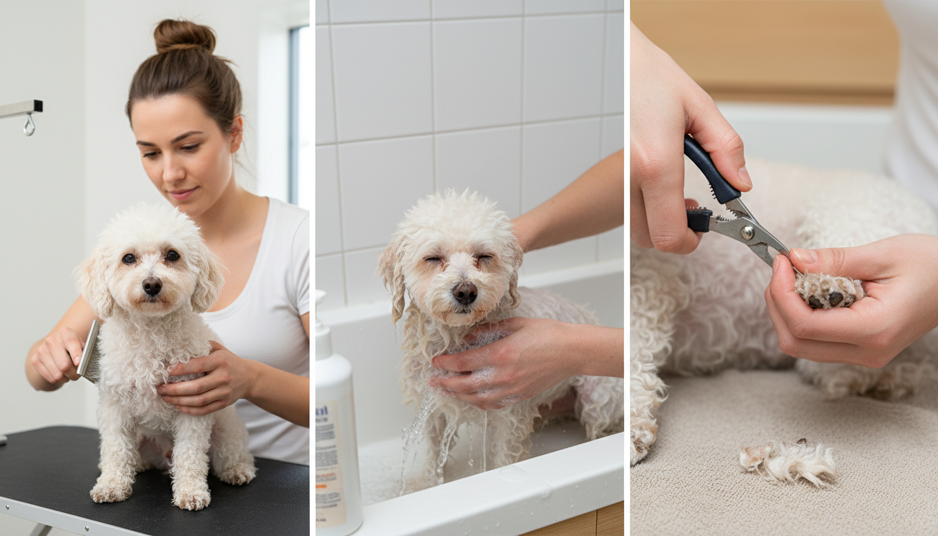 為玩具貴婦狗進行日常護理的正確方法，包括梳毛、洗澡和修剪指甲
