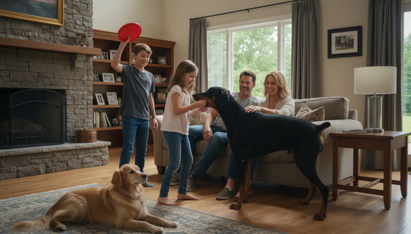 都柏文犬與家人互動，展現其忠誠與聰明