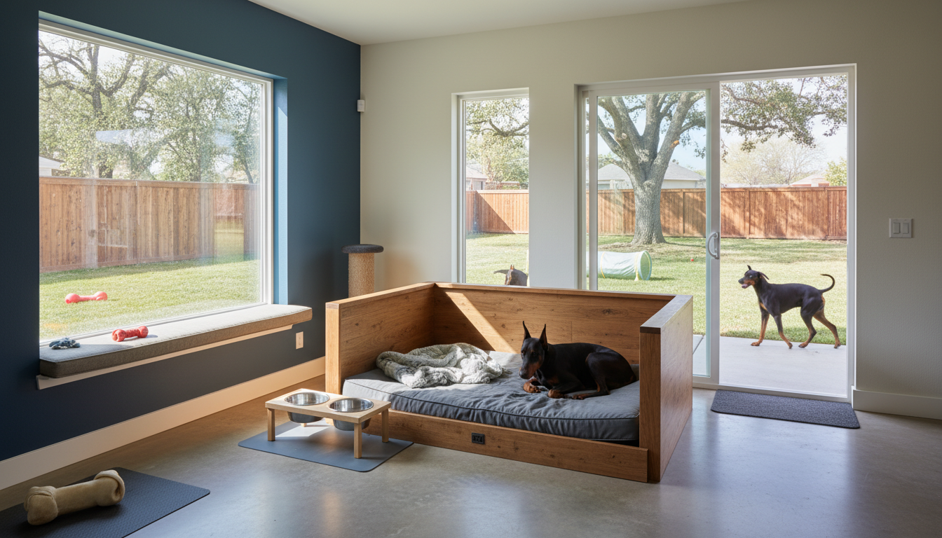 適合都柏文犬的理想家居環境設置，包括充足的活動空間和舒適的休息區