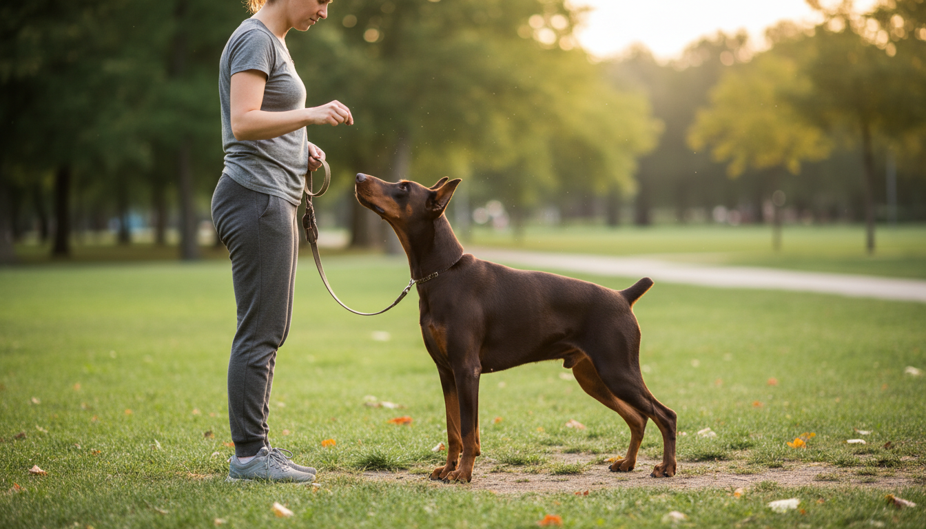 都柏文犬進行服從訓練，展示其專注和學習能力
