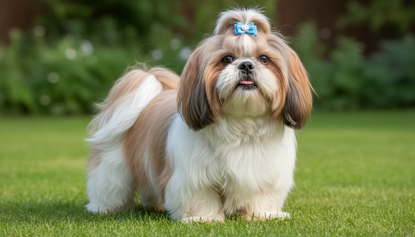 一隻典型的西施狗，展示其長毛和可愛的臉部特徵