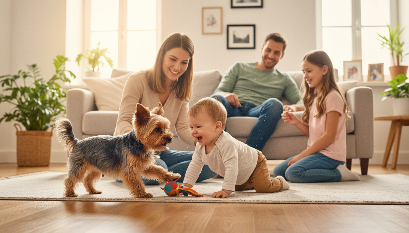 一隻約瑟爹利與家人互動，展現其活潑而深情的性格