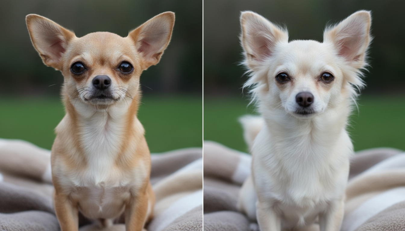 芝娃娃的典型外觀特徵展示，包括蘋果頭與鹿頭的對比