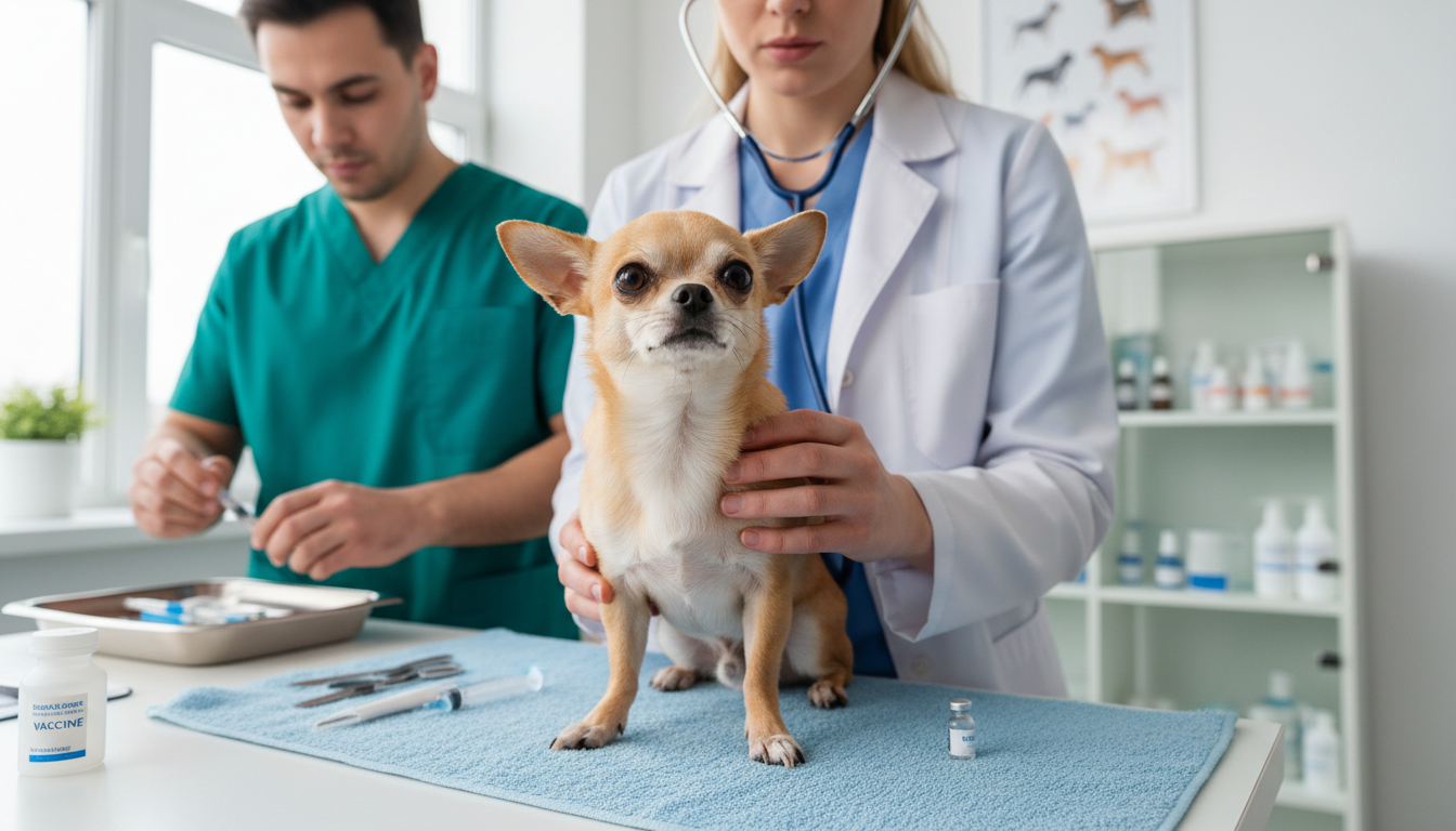獸醫為芝娃娃進行健康檢查和疫苗接種