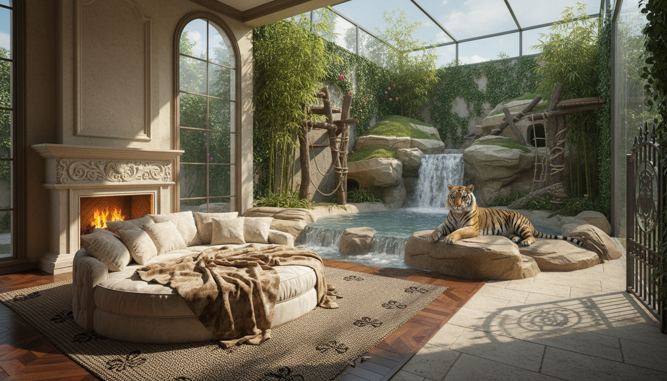 適合法國老虎的理想家居環境設置，展示舒適的休息區與安全的活動空間