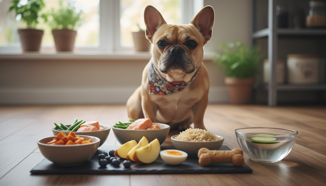 法國老虎享用均衡營養餐點的畫面，展示多樣化的食物選擇