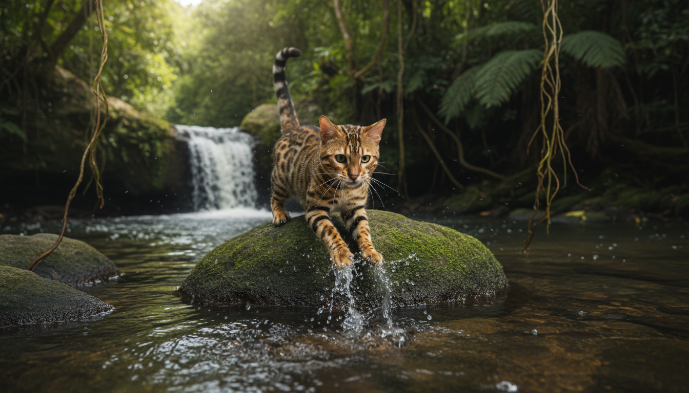 孟加拉豹貓獨特的玩水習性展示