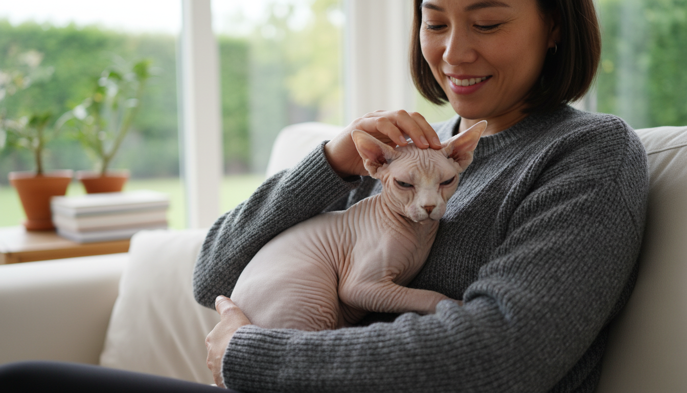 無毛貓與人類親密互動的場景