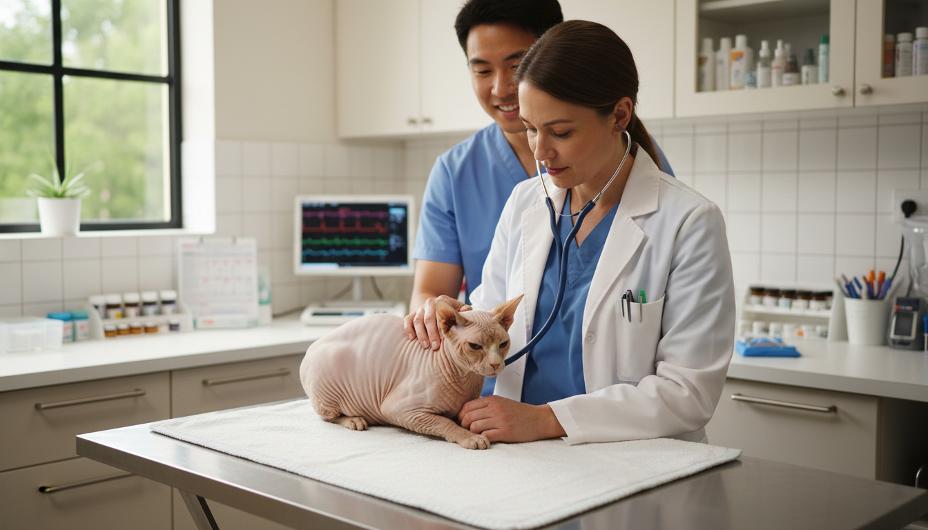 無毛貓在獸醫診所進行健康檢查