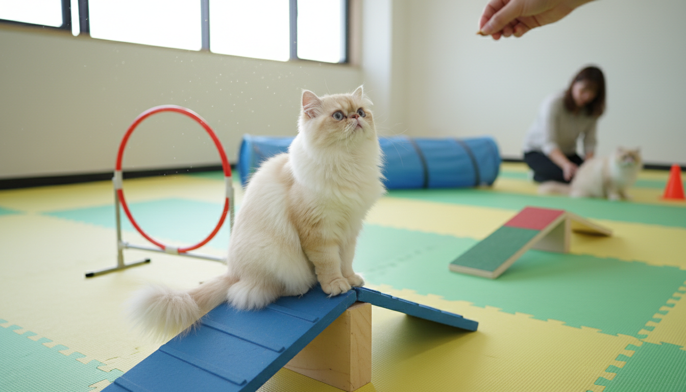 波斯貓進行基礎訓練的場景