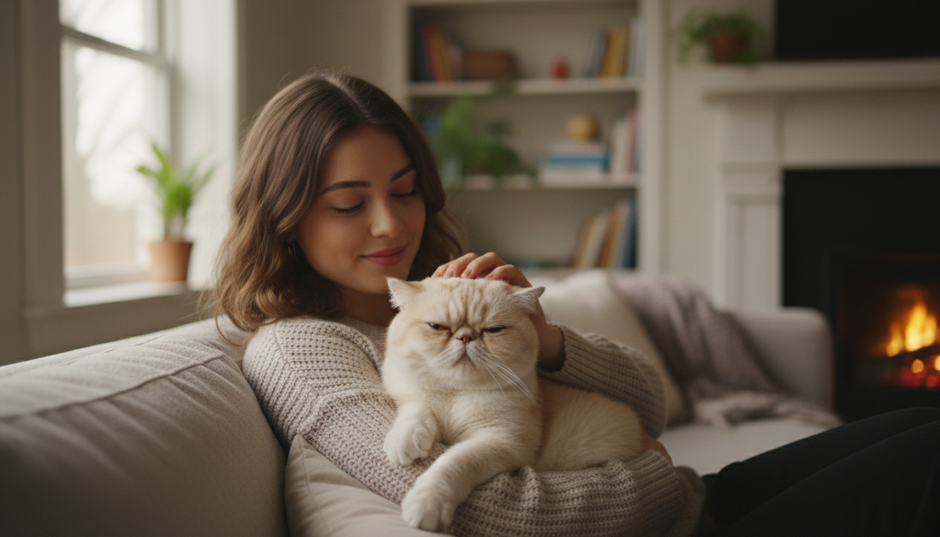 異國短毛貓與主人溫馨互動的場景