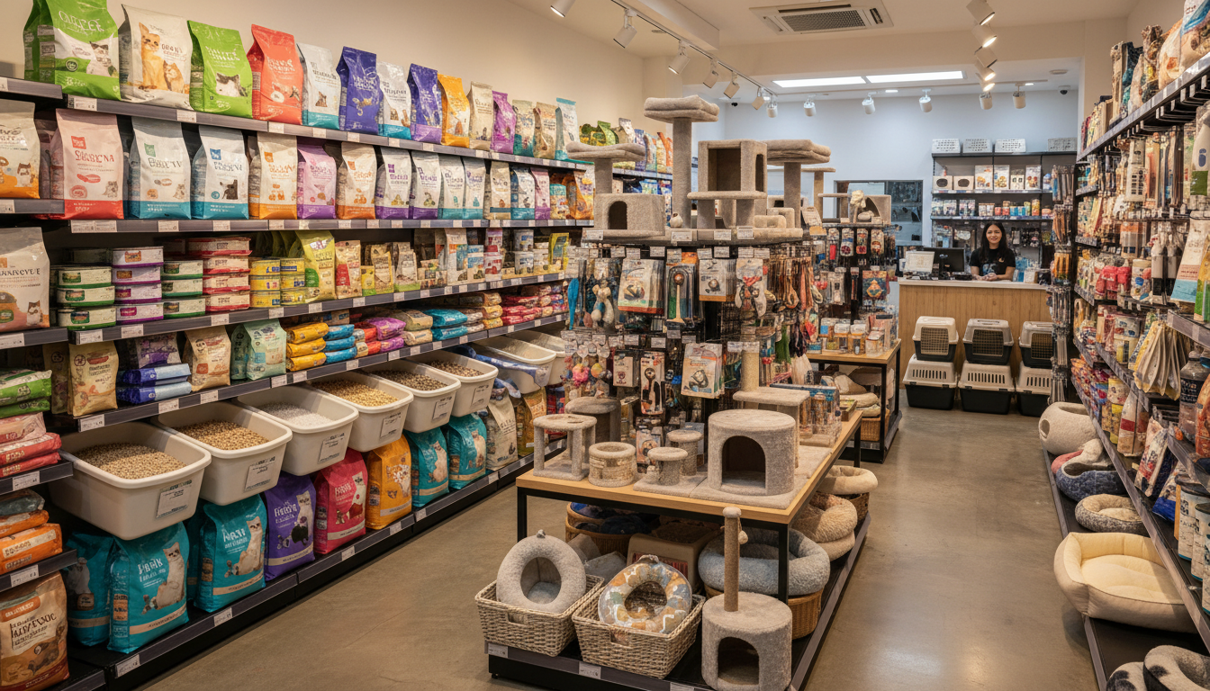 香港寵物用品店內各種貓咪用品和食品