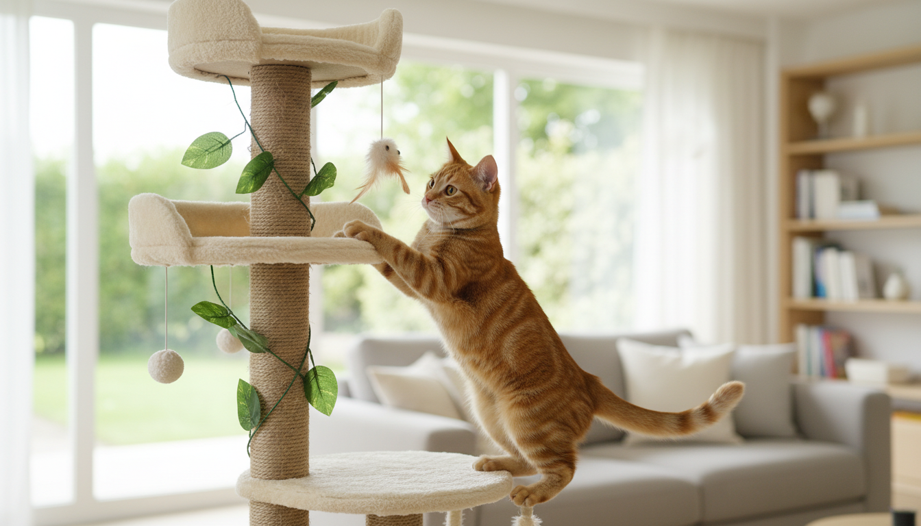 唐貓在貓樹上玩耍攀爬
