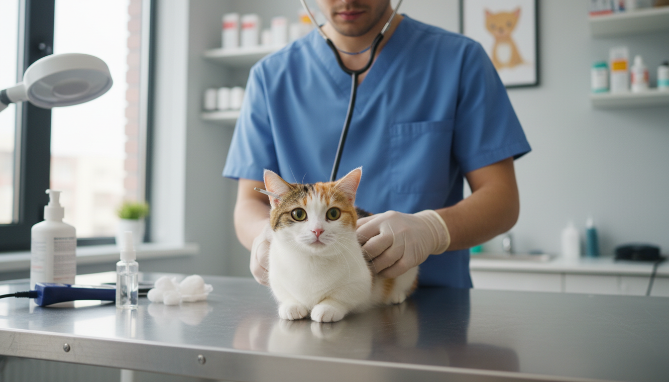 獸醫為曼切堪貓進行健康檢查
