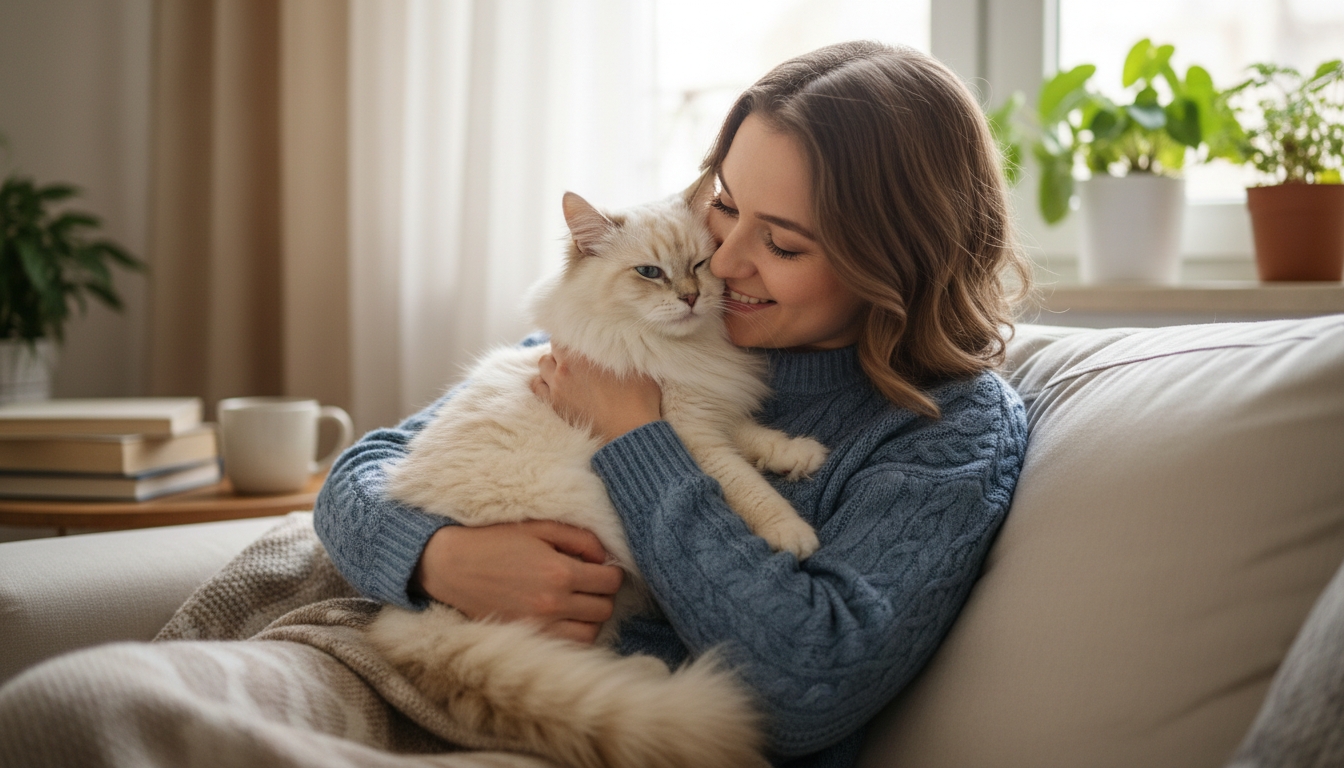 曼切堪貓與主人親密互動的溫馨畫面