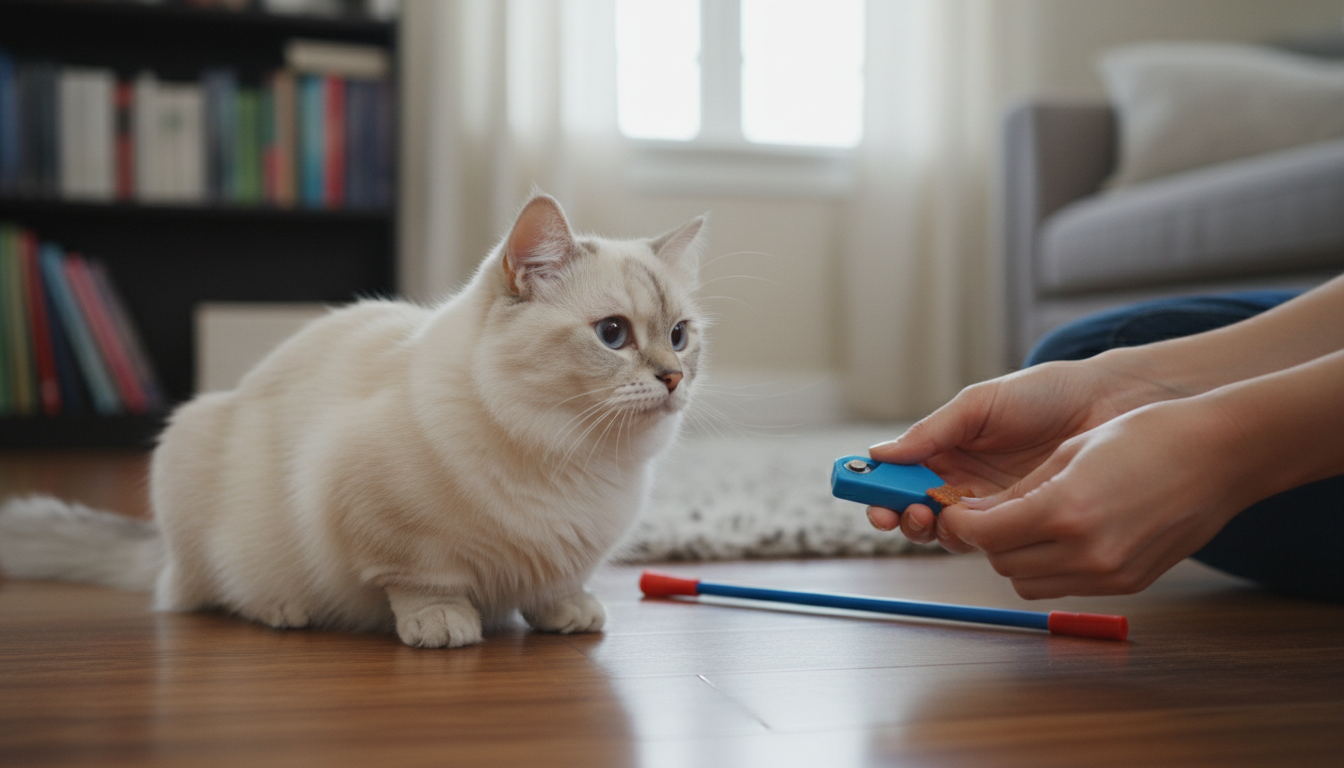 曼切堪貓正在學習響片訓練