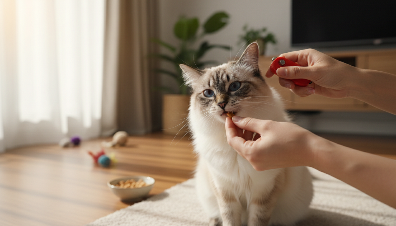 訓練峇里貓使用響片並學習基本指令的過程。