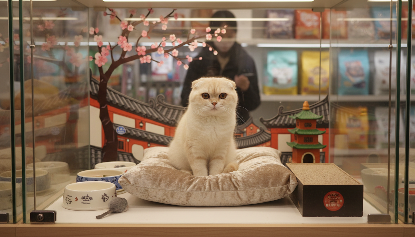 香港寵物店內展示的蘇格蘭折耳貓