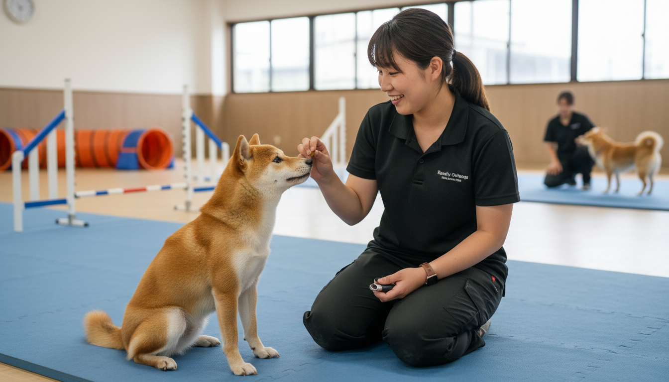訓犬師與柴犬進行正向強化訓練