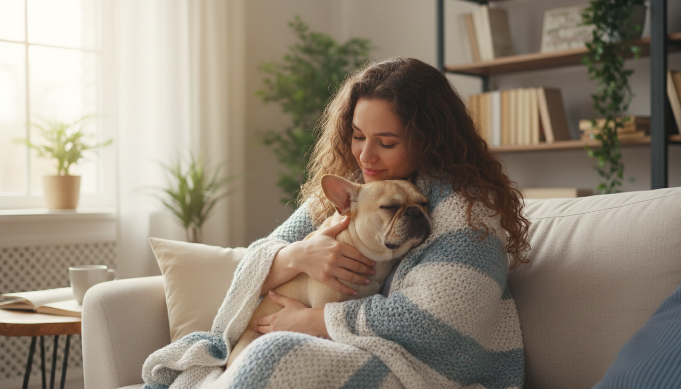 法國鬥牛犬與主人親密互動的溫馨場景