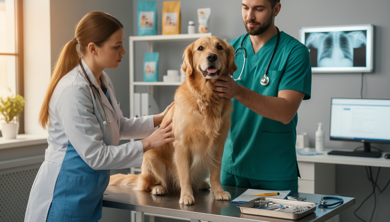 金毛尋回犬在獸醫處進行健康檢查