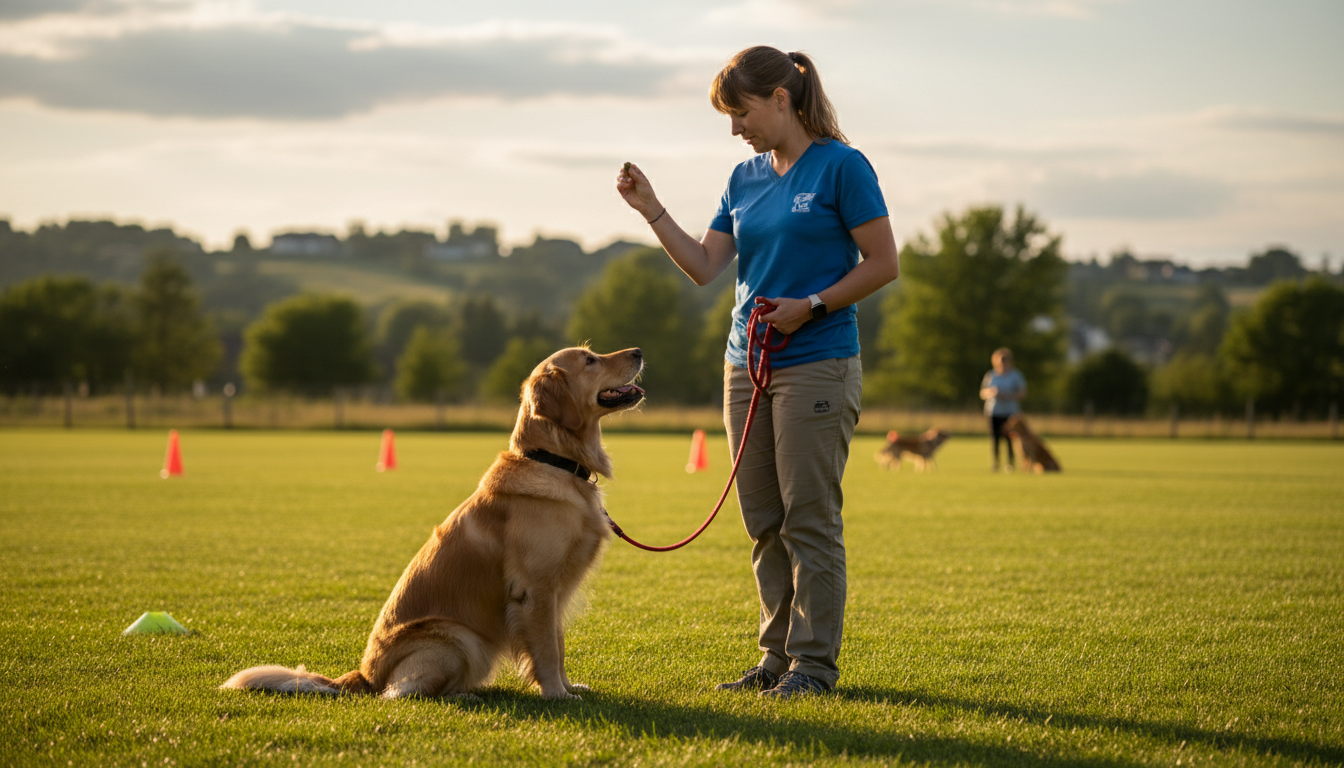 金毛尋回犬在進行服從訓練