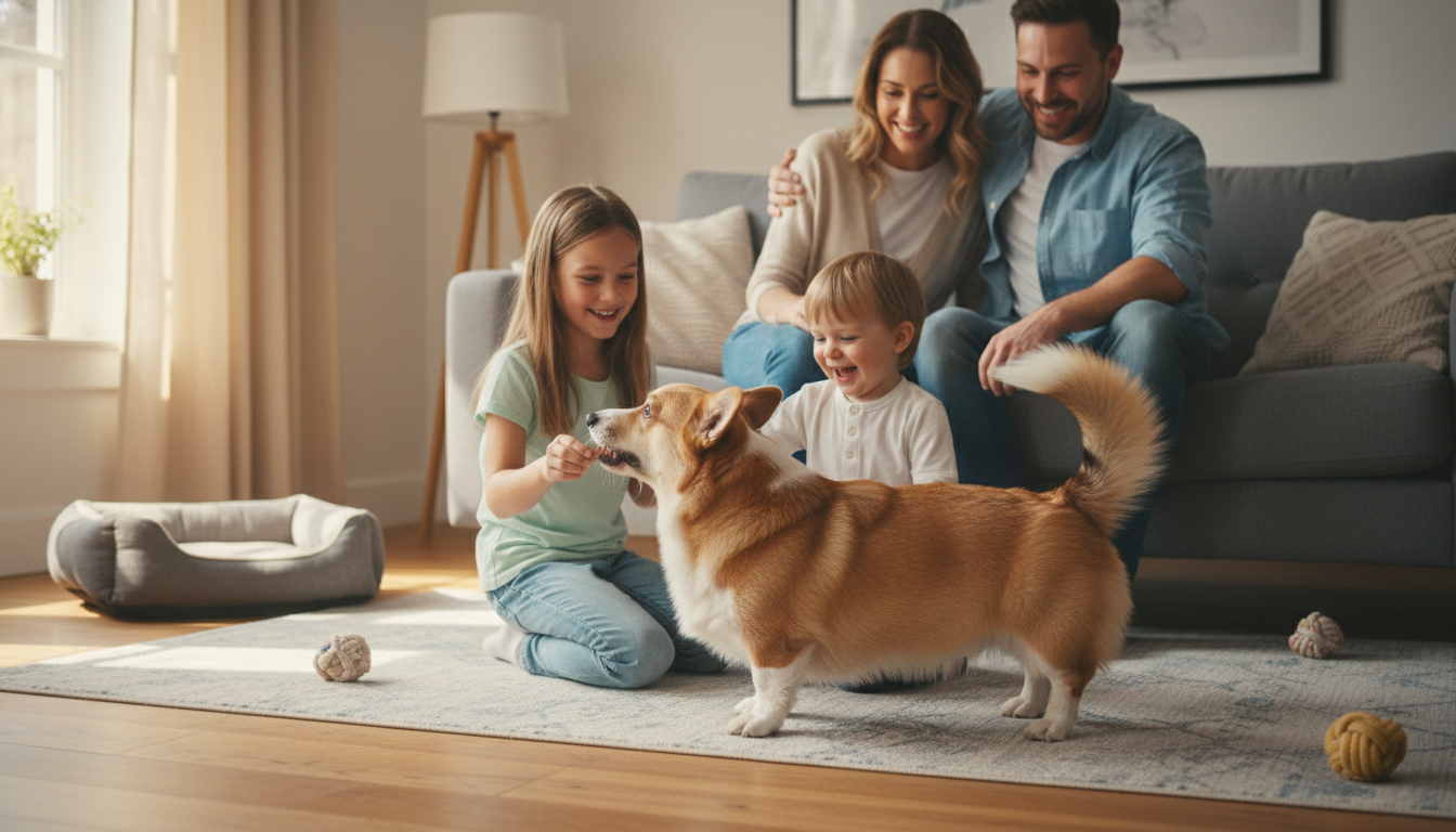 柯基犬與家人溫馨互動，展現其友善忠誠的性格