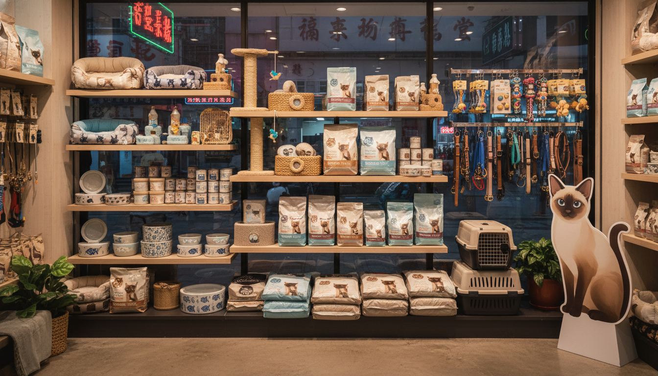 香港寵物店展示暹羅貓用品