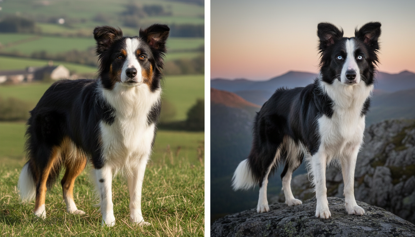 邊境牧羊犬的典型外觀特徵展示，包括中長毛和短毛類型