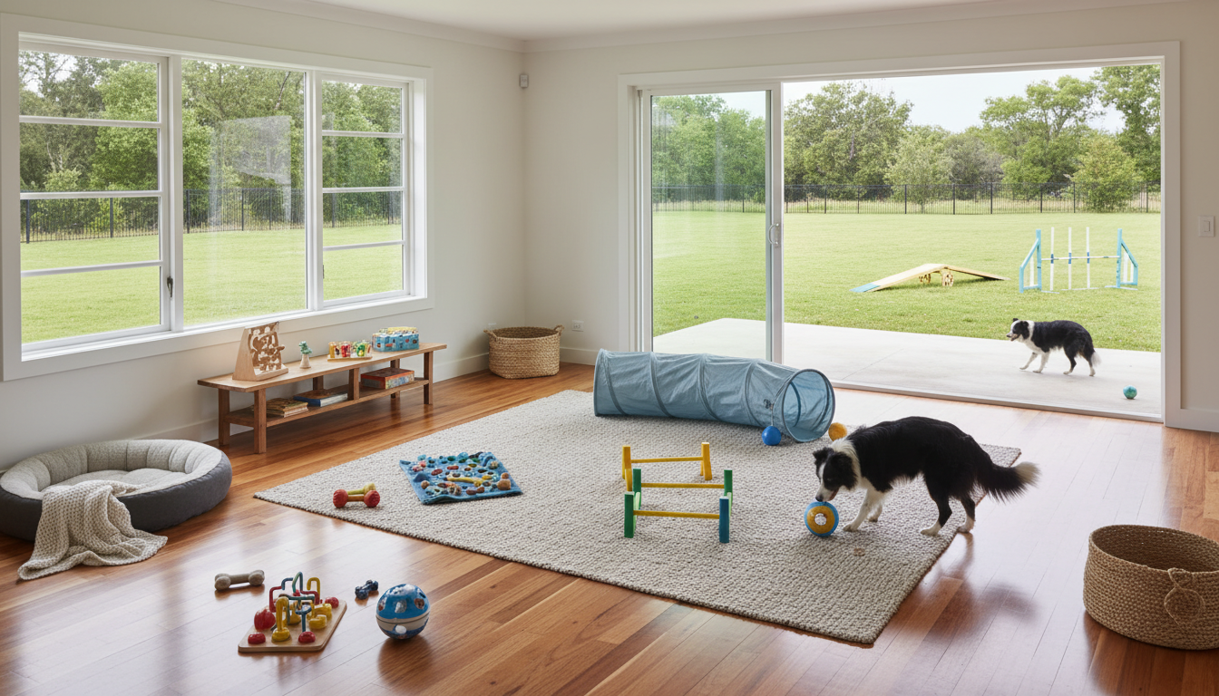 適合邊境牧羊犬的理想家居環境設置，包括充足的活動空間和益智玩具