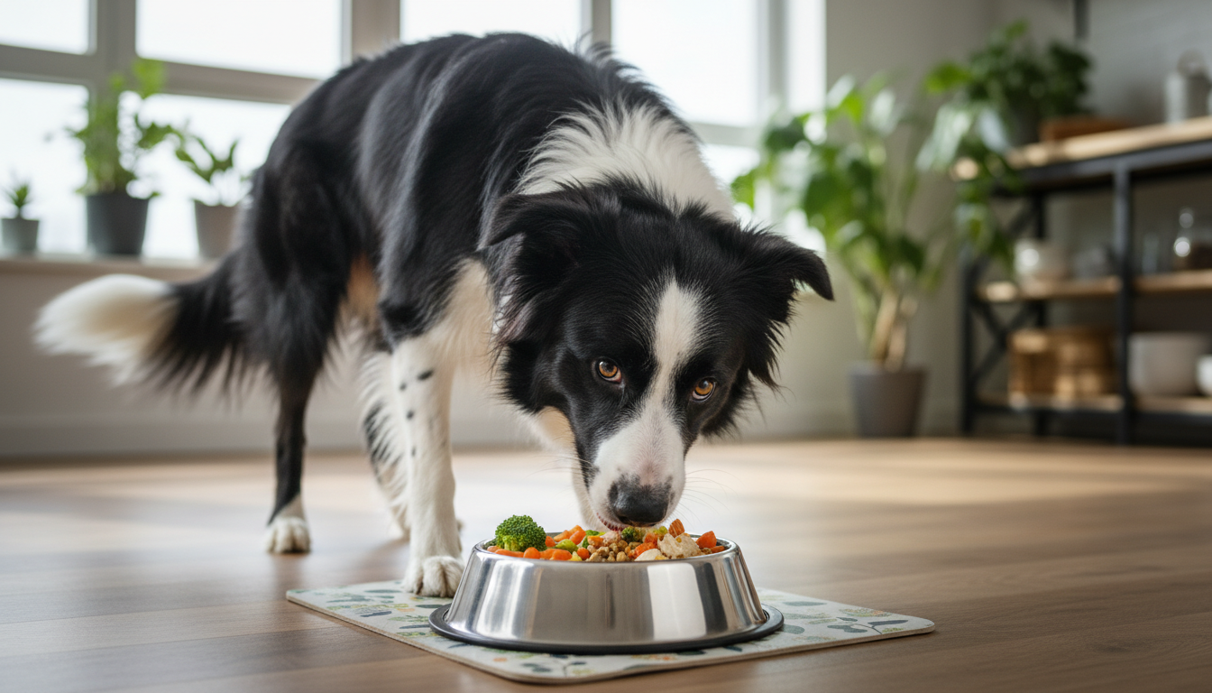 邊境牧羊犬享用健康均衡的狗糧，展示其活力四射的狀態
