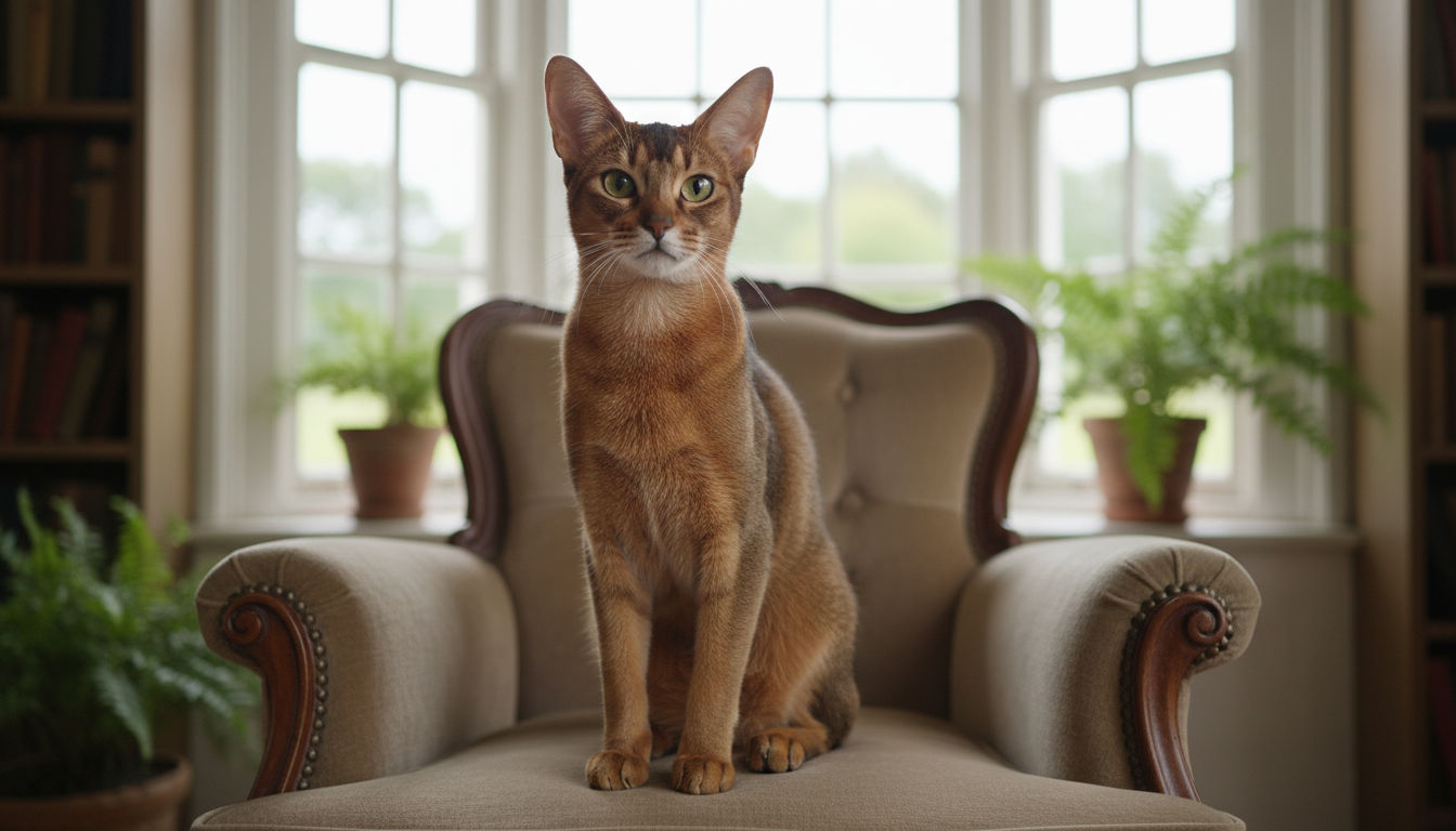 一隻優雅的阿比西尼亞貓，展現其獨特的毛色與聰慧眼神