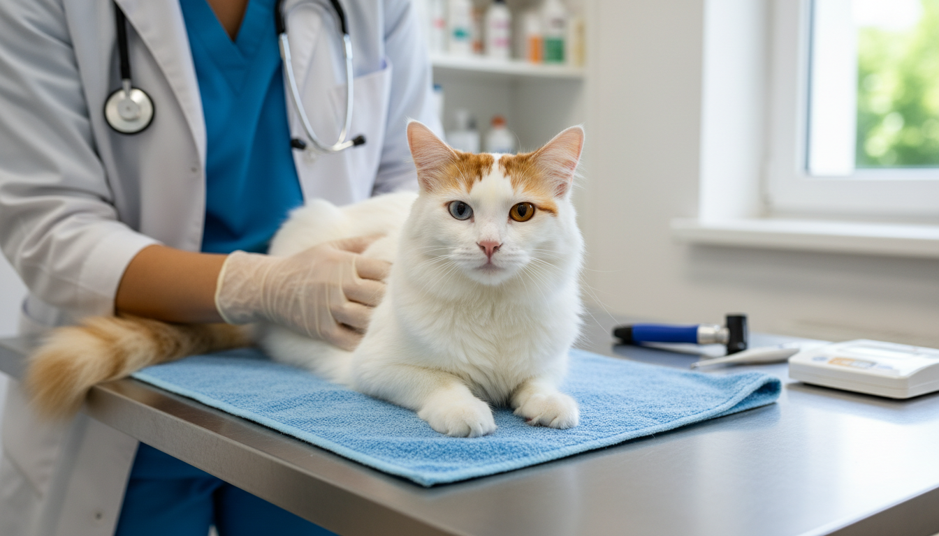 獸醫為土耳其梵貓進行健康檢查