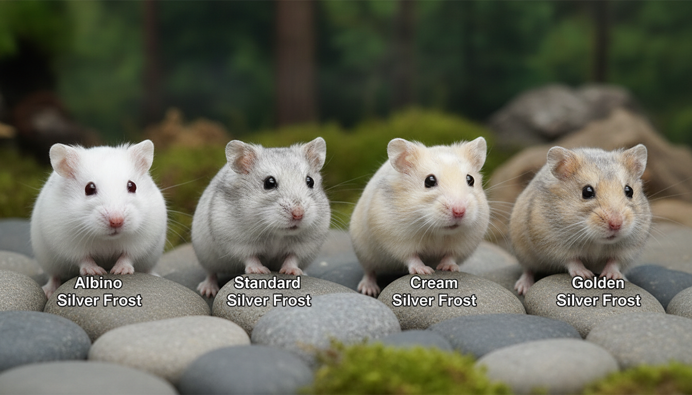 不同毛色的關東銀霜倉鼠外觀對比