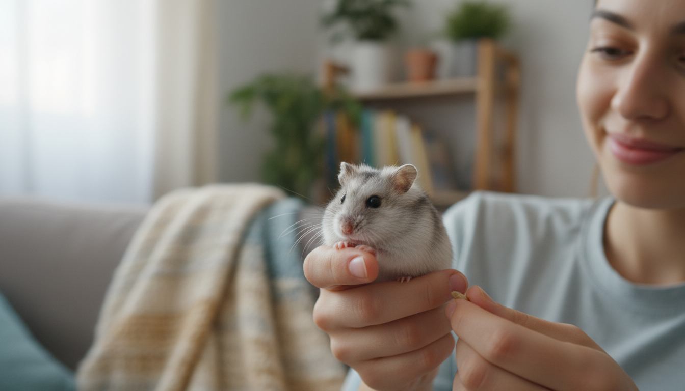 關東銀霜倉鼠與主人溫馨互動的場景