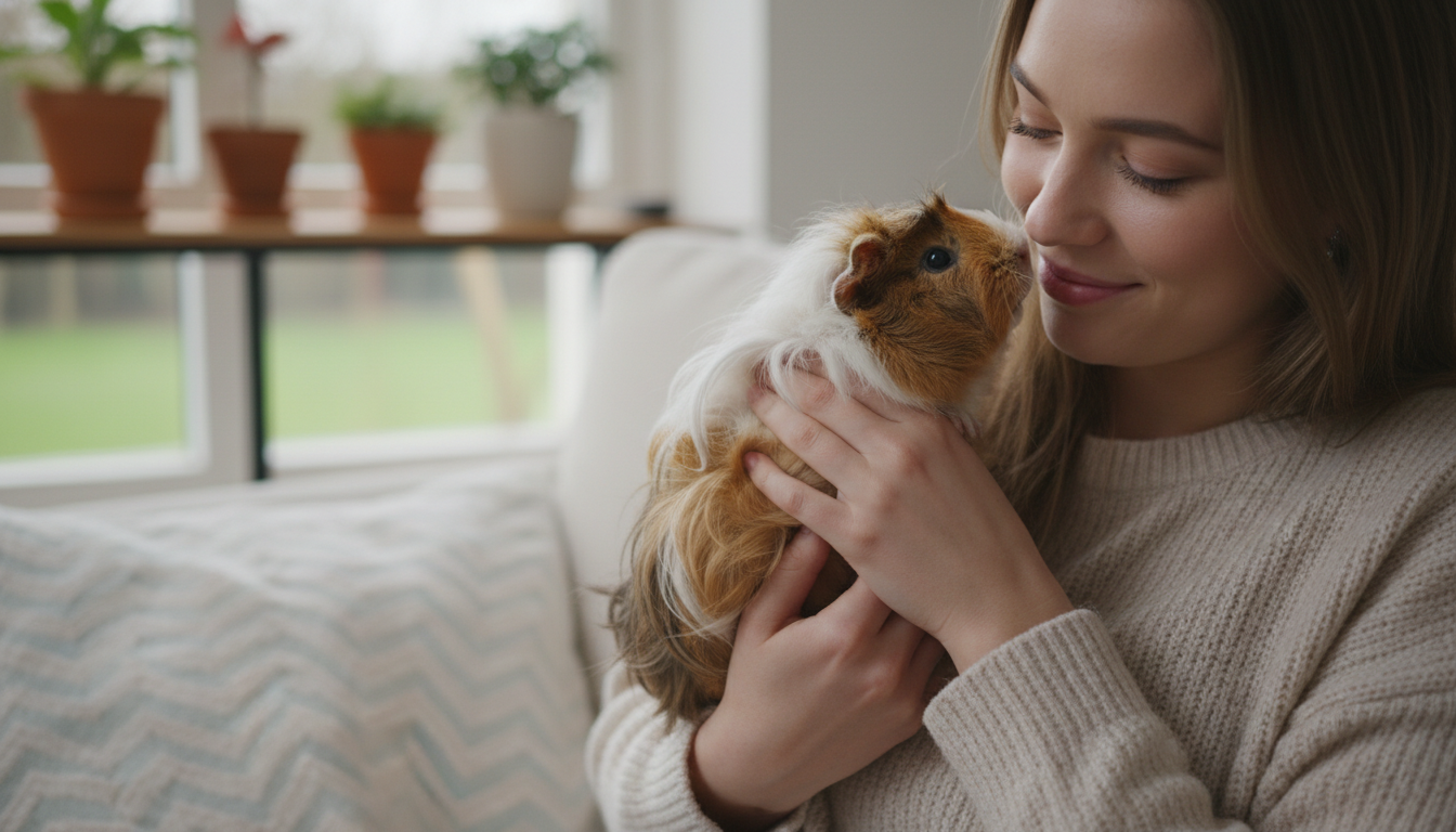 秘魯天竺鼠與主人互動的溫馨場景
