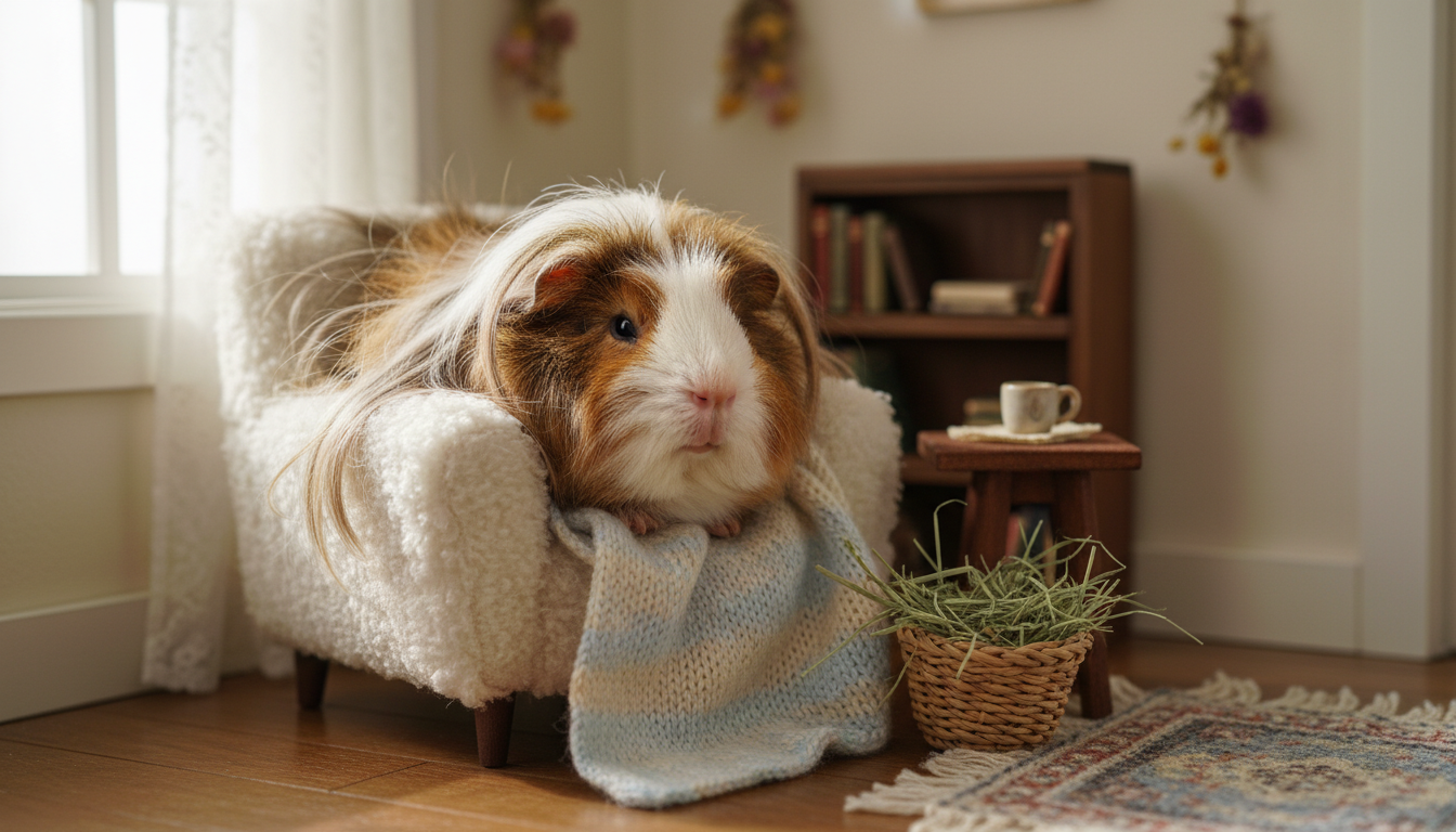 秘魯天竺鼠在舒適的家中享受生活