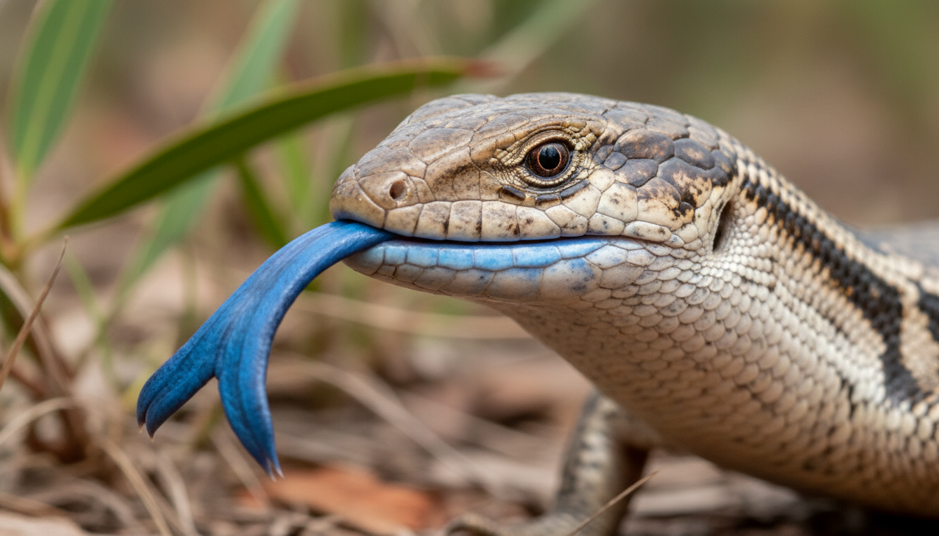 東方藍舌石龍子獨特的藍色舌頭特寫
