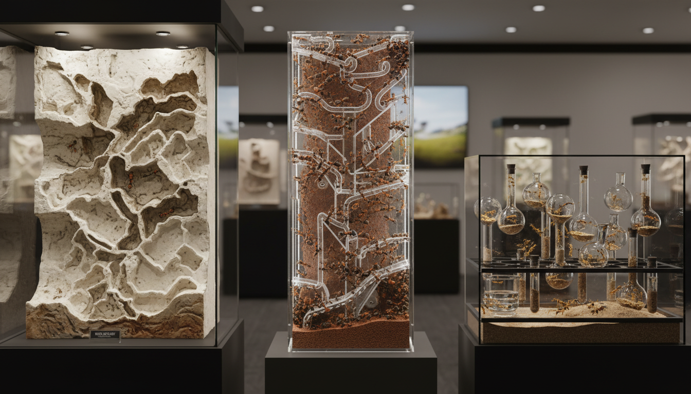 不同類型巨型收割蟻蟻巢的展示（石膏、亞克力、試管）