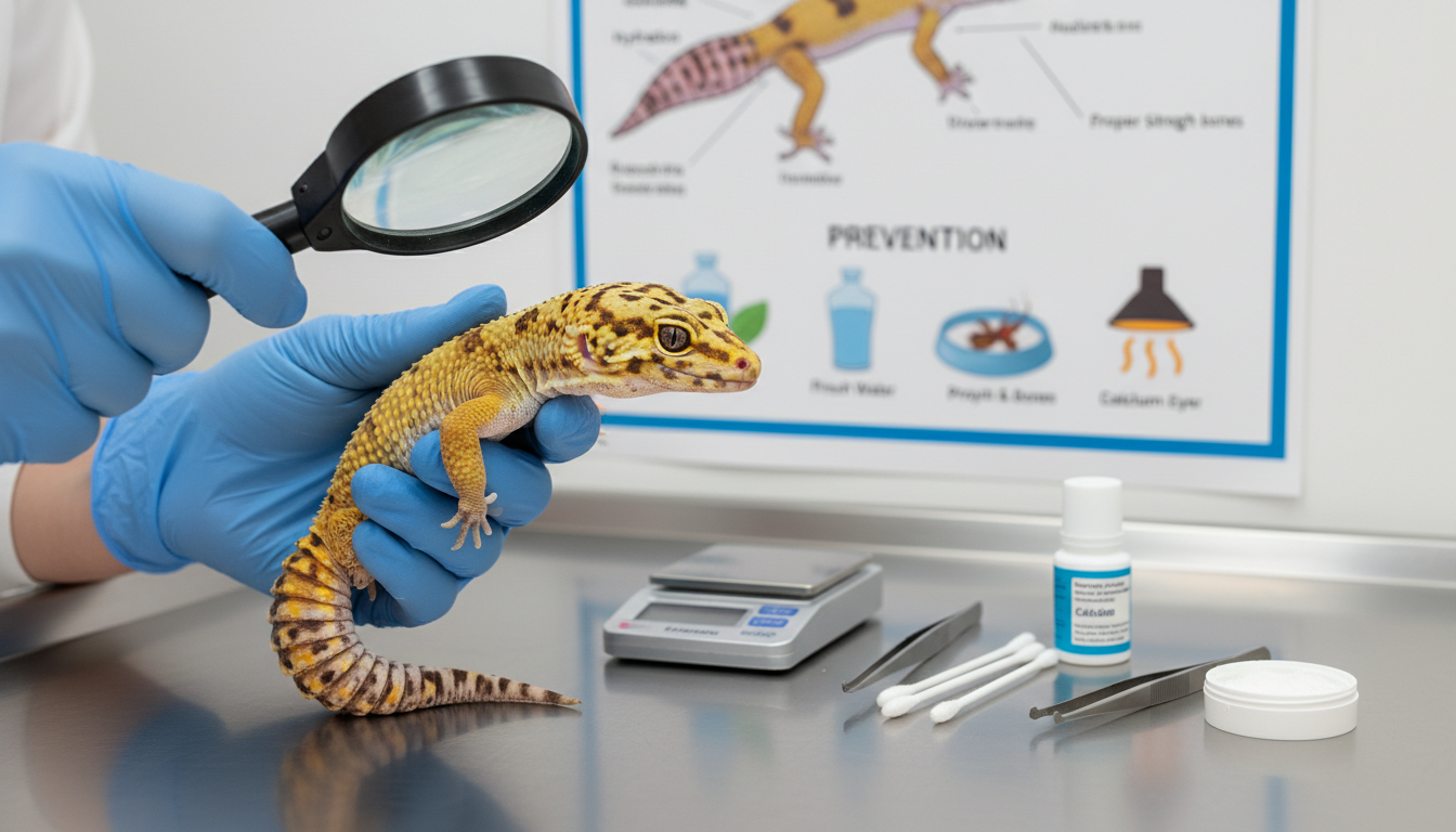 加那斯金緣守宮的健康檢查與疾病預防示意圖