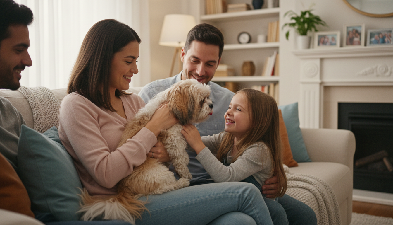西施犬與家人親密互動的溫馨場景