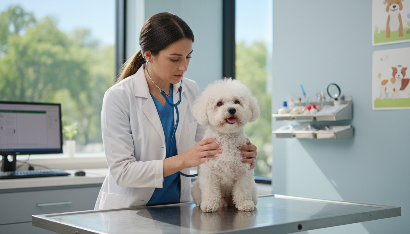 獸醫正在為比熊犬進行健康檢查