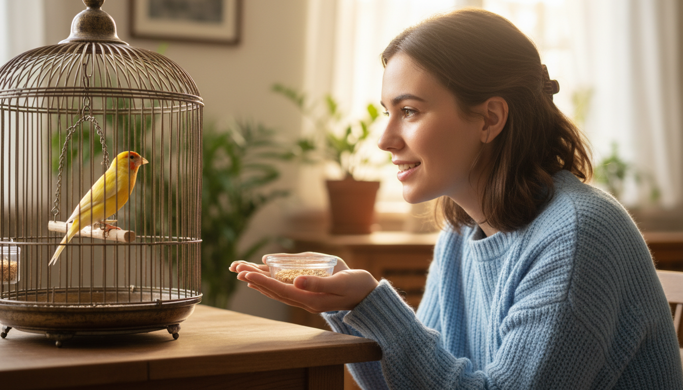 訓練金絲雀 (普通型)與主人互動的耐心過程