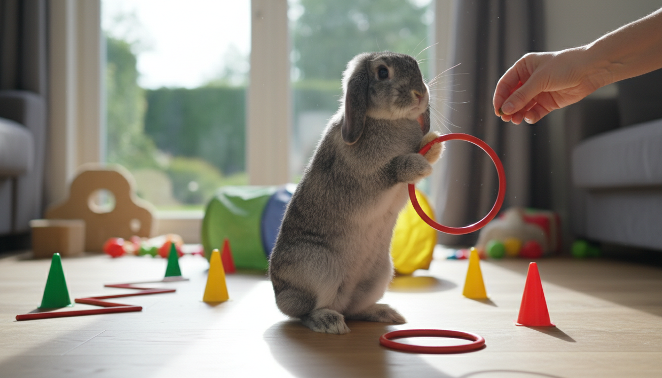 訓練有素的荷蘭垂耳兔正在學習小把戲