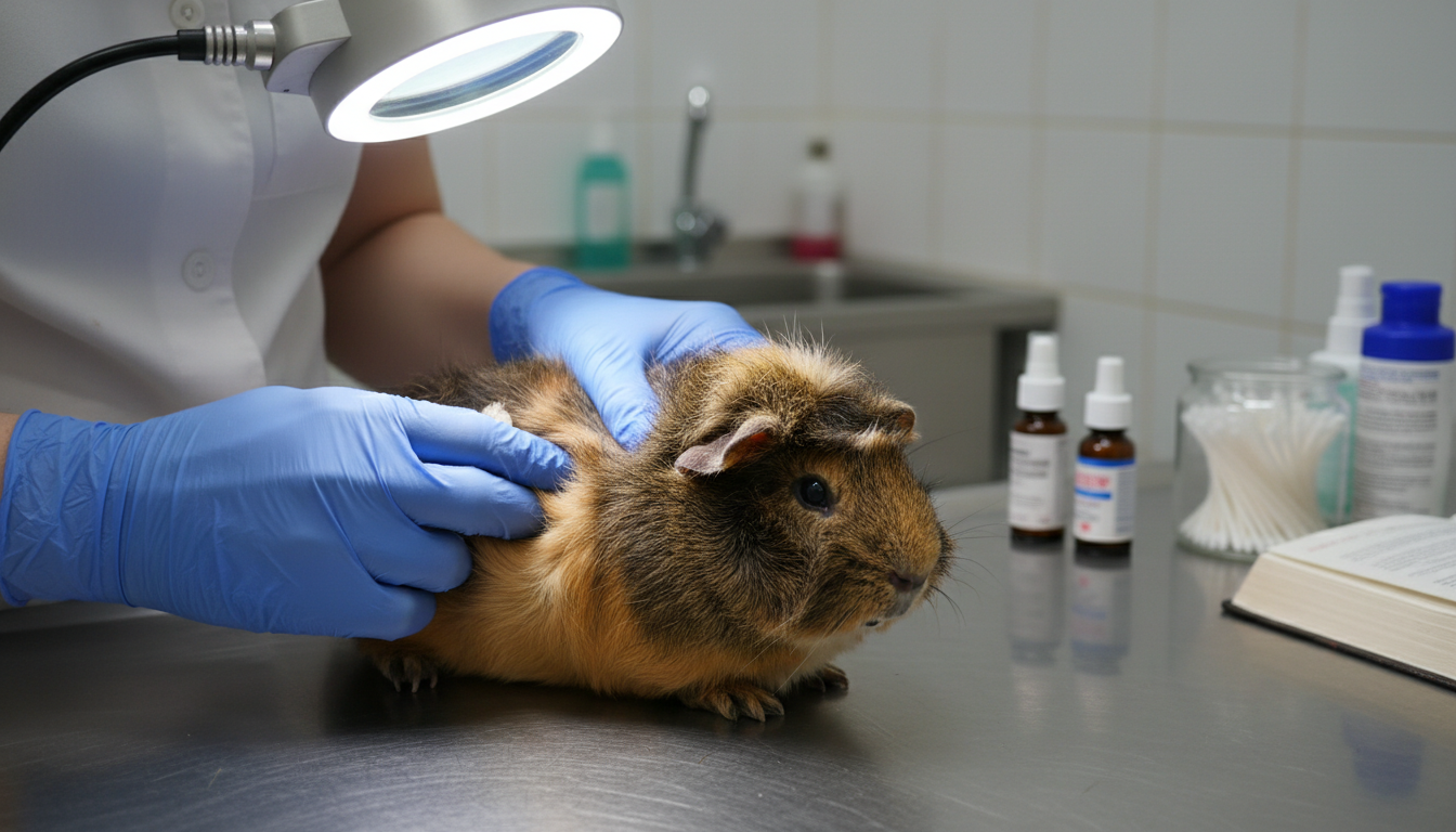 獸醫檢查阿比西尼亞天竺鼠的皮膚健康