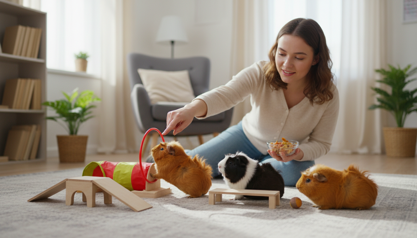 訓練阿比西尼亞天竺鼠進行簡單指令的場景