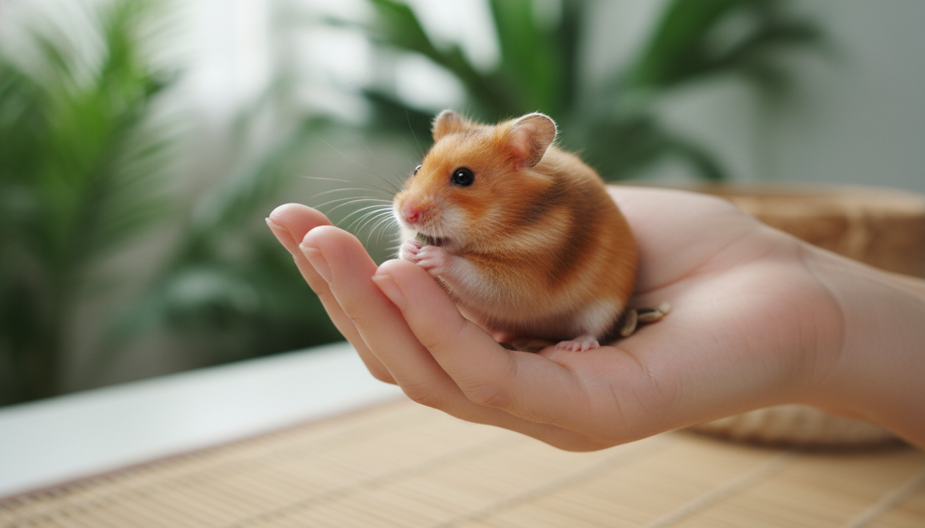 清邁琥珀倉鼠與人類溫和互動的場景