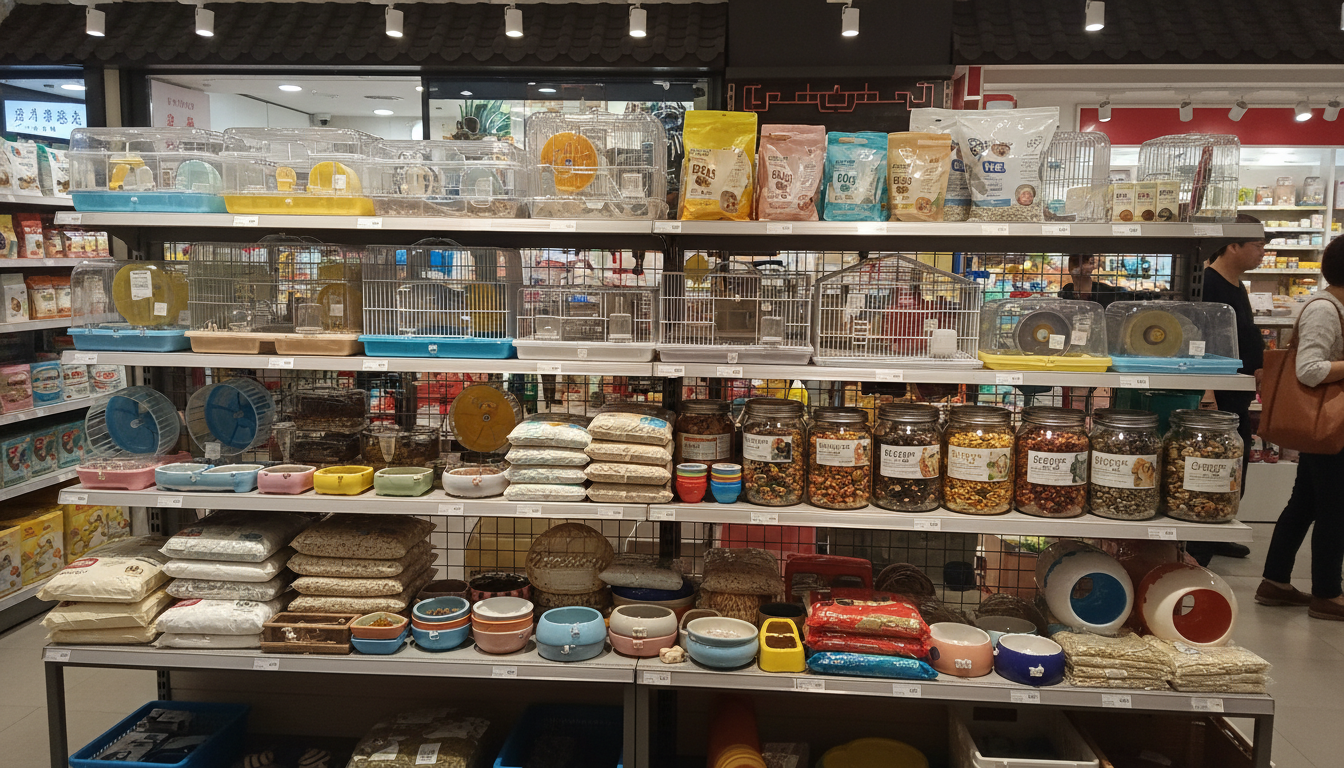 倉鼠飼養用品在香港寵物店的展示