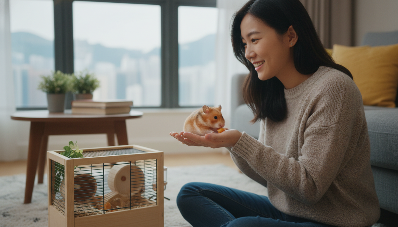 香港飼主與清邁琥珀倉鼠溫馨互動的場景